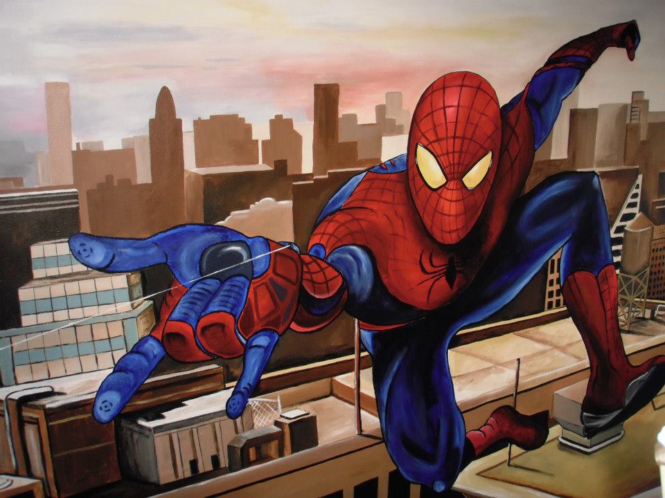 spiderman kids bedroom mural
