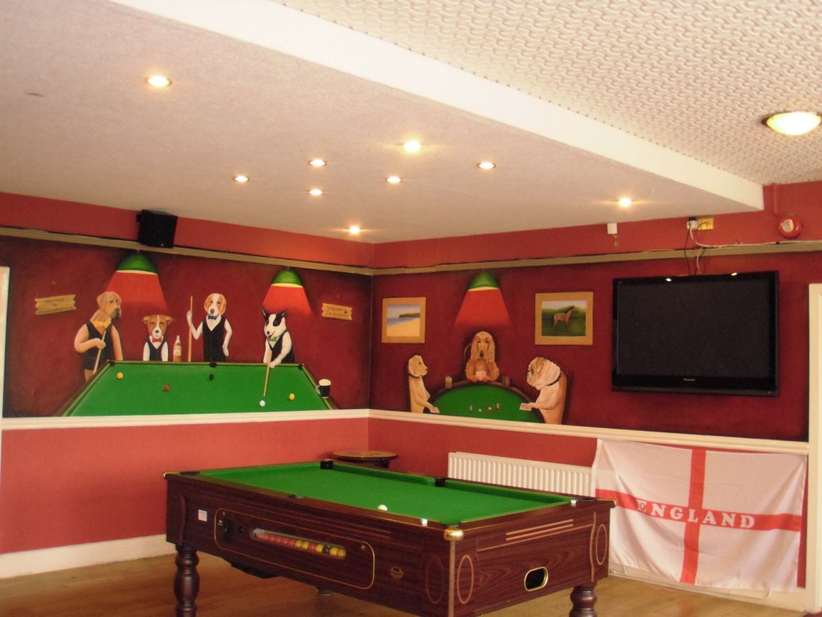 cleveland bay redcar dogs playing pool and poker in the bar area murals talking point conversation starter business social