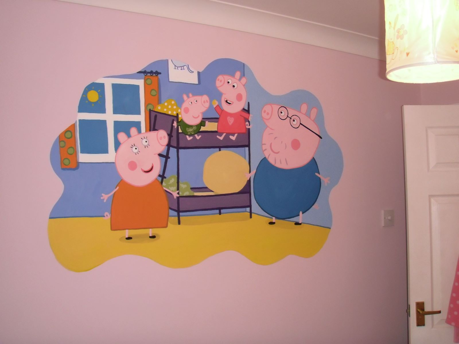 peppa pig mural in kids bedroom