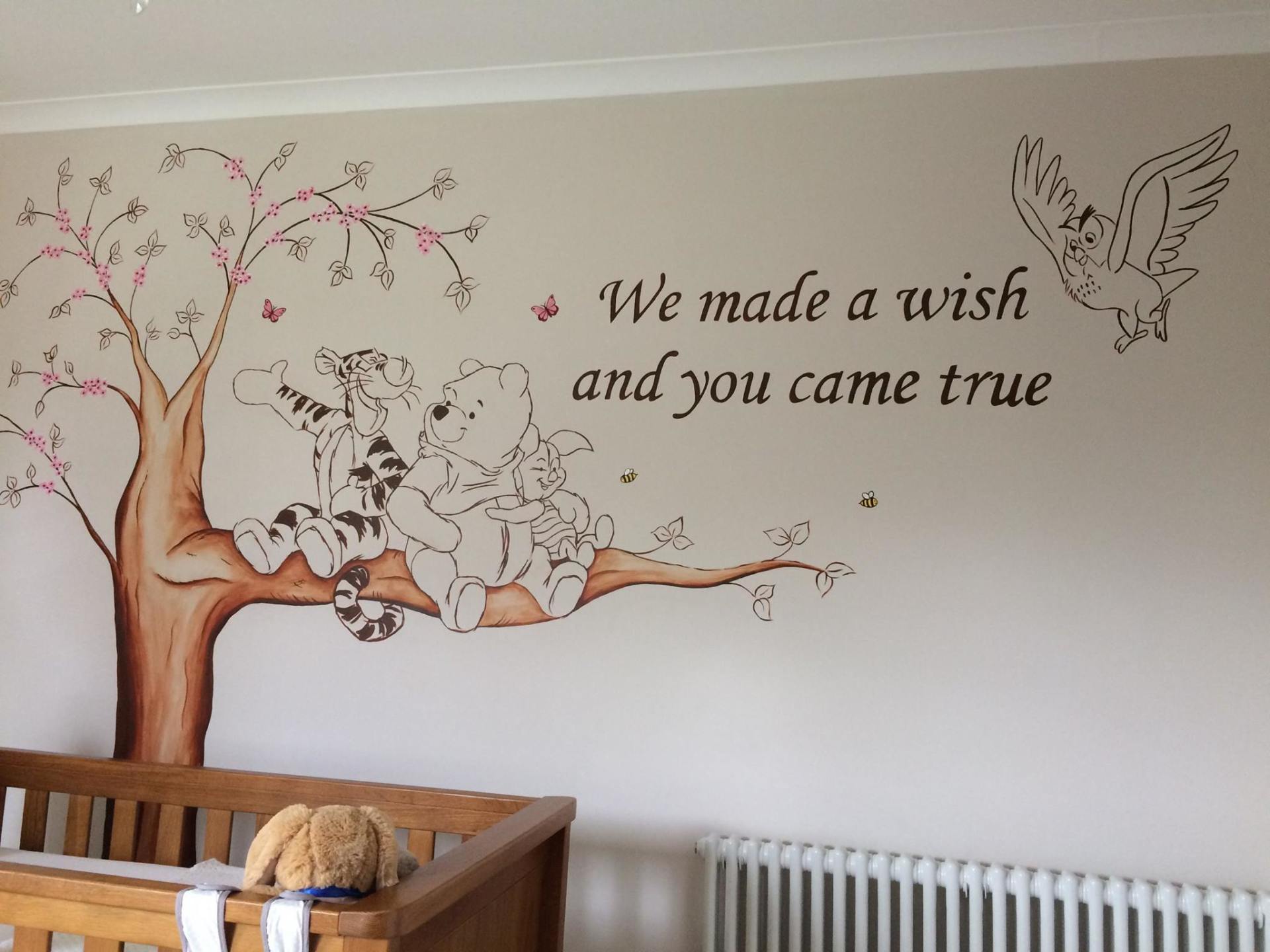 we made a wish and you came true Winnie the Pooh mural in brown tones
