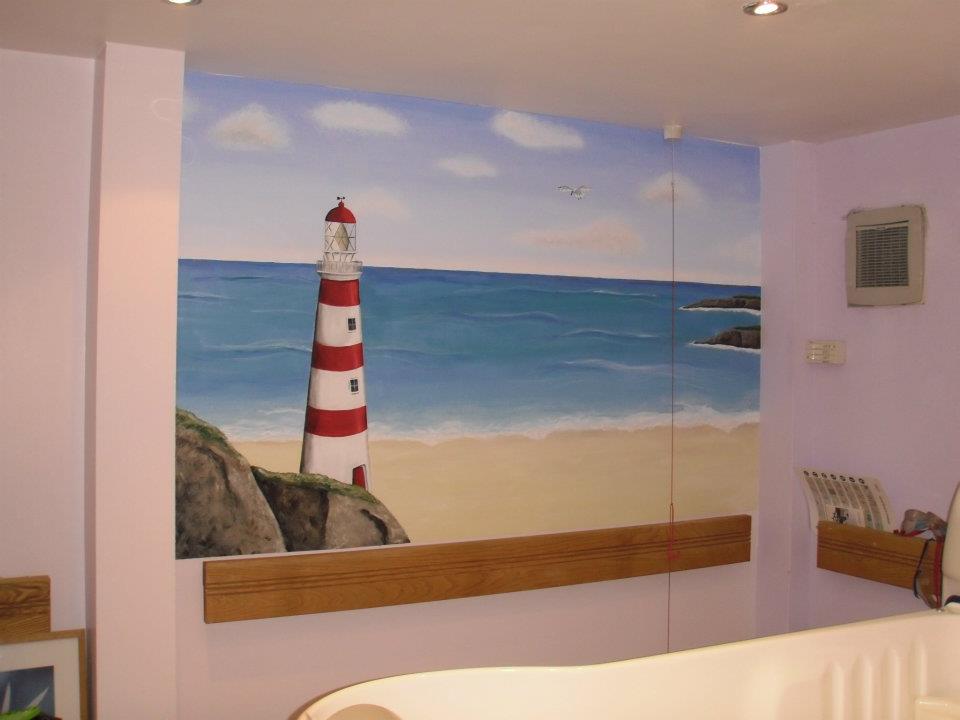 The Butterwick hospice bathroom mural seascape with lighthouse