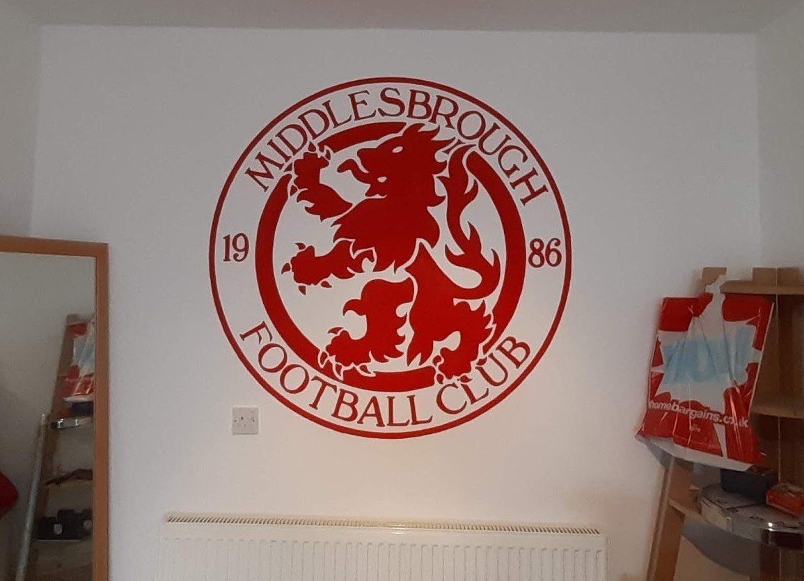 mfc middlesbrough football club logo in garage playroom 