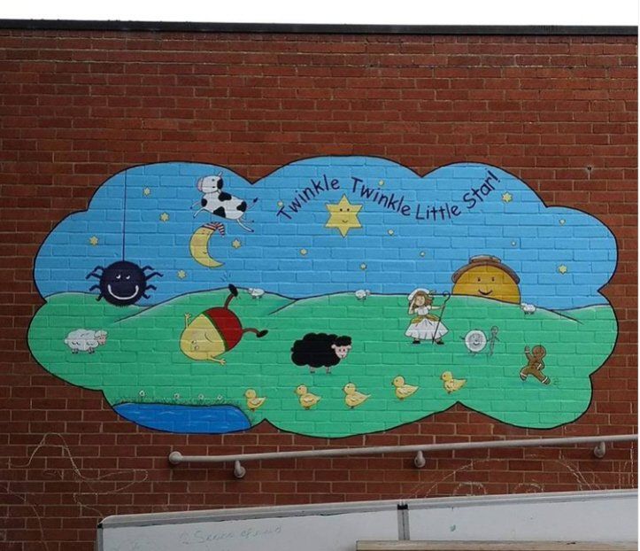 primary school exterior nursery rhyme mural

