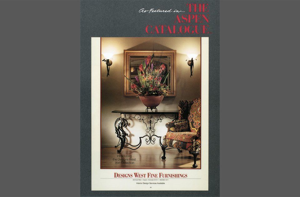 A catalog with a picture of a table and chair
