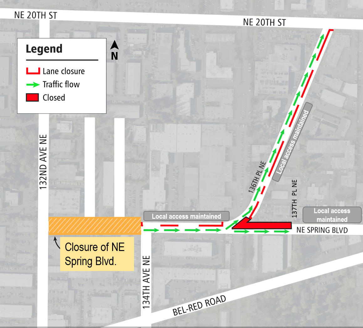 A map showing the closure of ne 8th ave