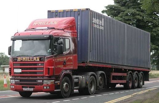 Flatbed Truck with a Shipping Container