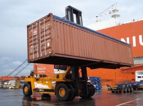 40' Shipping Container being lifted by a forklift