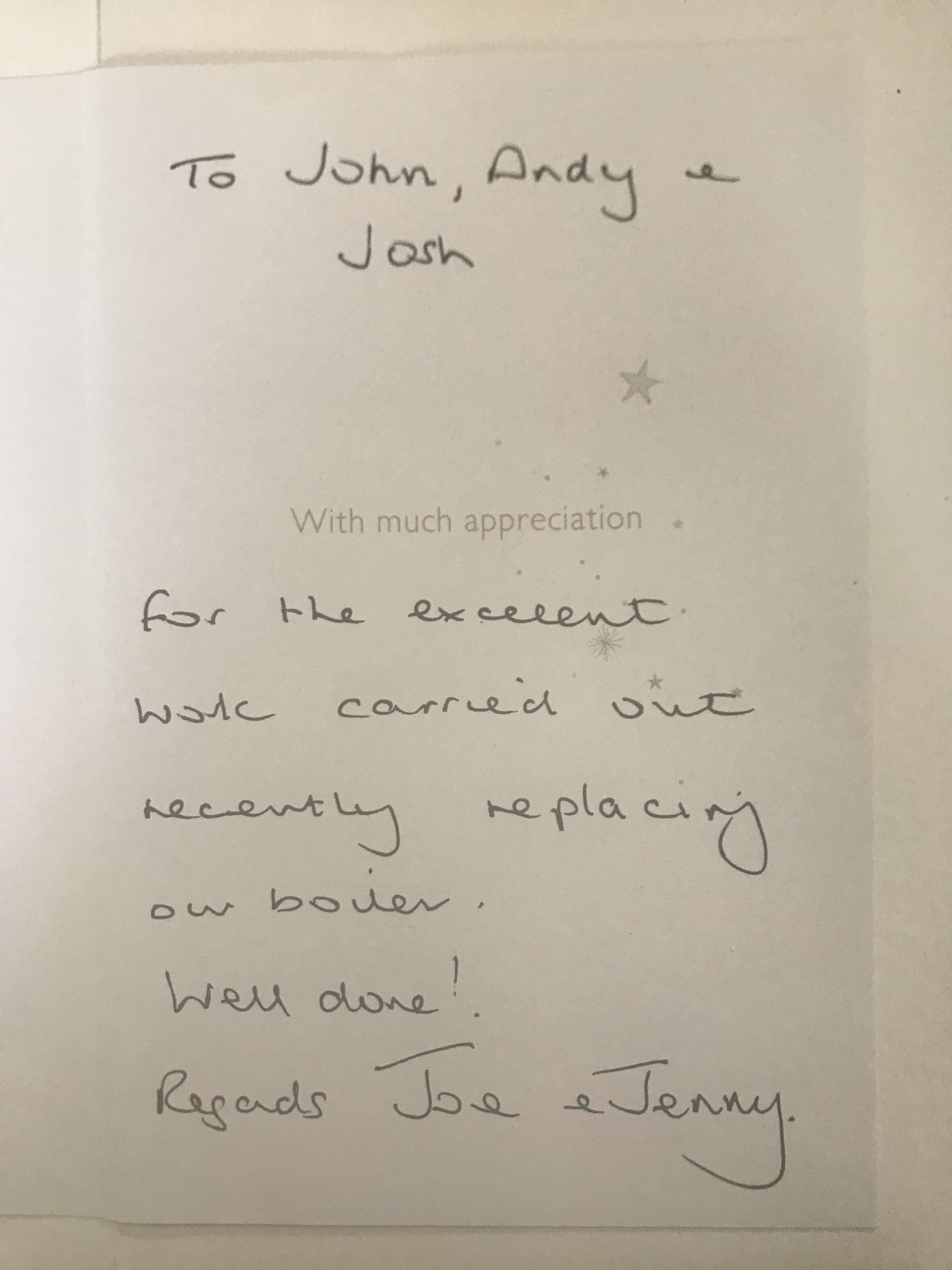 A handwritten note to john andy from josh