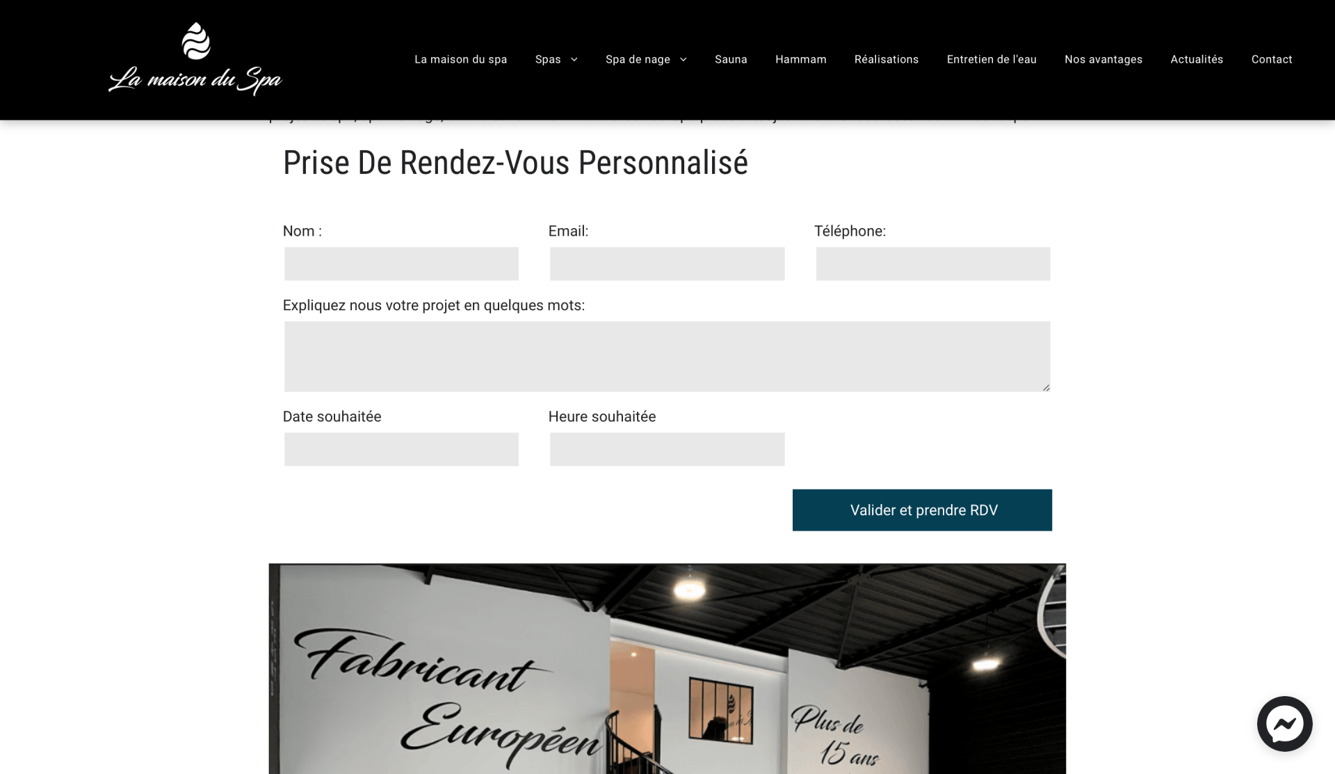 Une capture d'écran d'un site Web sur lequel est écrit « fabricant européen »