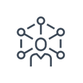Icon of a person connected to five nodes in a network diagram