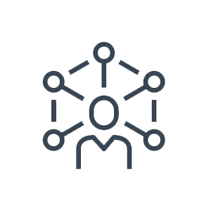 Icon of a person connected to five nodes in a network diagram