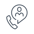 Phone contact icon with user silhouette in a location pin outline