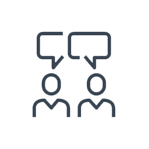 Two people with speech bubbles above them, suggesting a conversation or discussion.