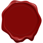 A red, circular wax seal with an uneven, melted edge.