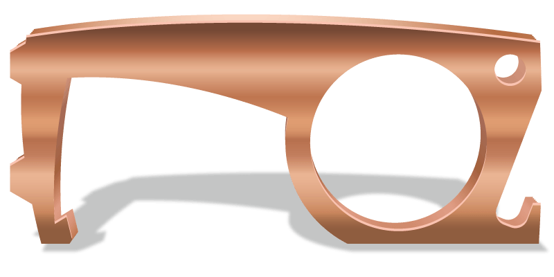 A copper object with a hole in the middle on a white background