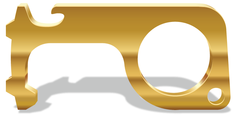 A gold key with a hole in the middle on a white background.