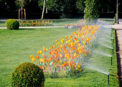 Row of Modern Sprinkler Irrigation System — Fairfield, CA — J S L Landscaping & Maintenance Inc. Row of Modern Sprinkler Irrigation System — Fairfield, CA — J S L Landscaping & Maintenance Inc.