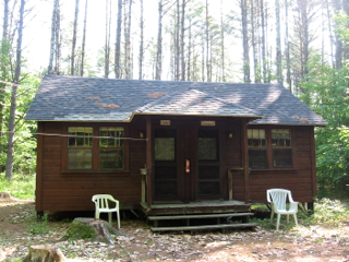 A small wooden cabin in the middle of a forest
