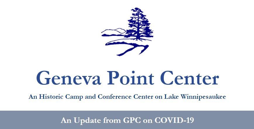 A logo for geneva point center an historic camp and conference center on lake winnipeg