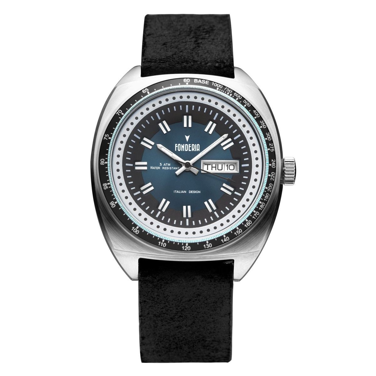 orologio fonderia cinturino nero e cassa acciaio