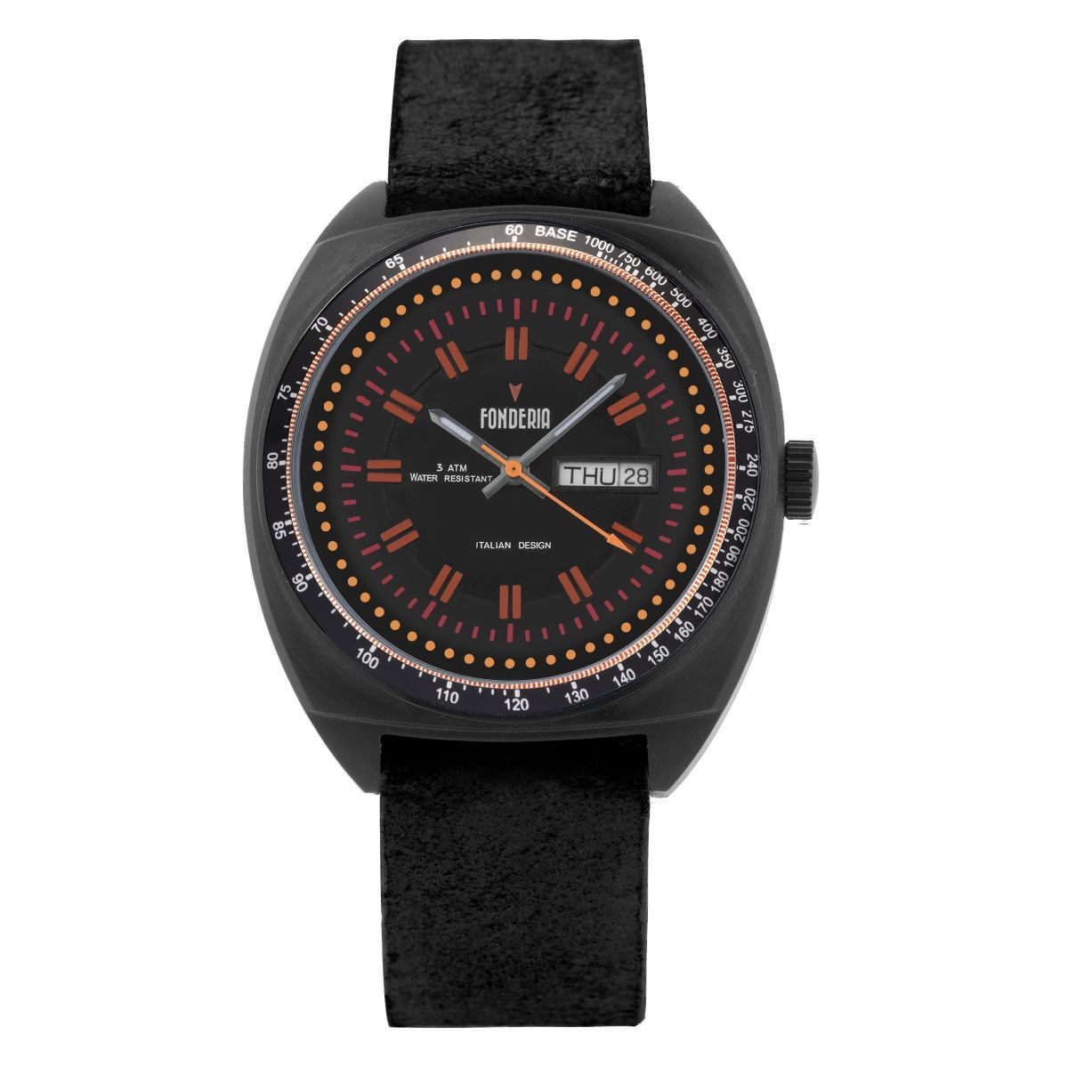 orologio fonderia cinturino e cassa neri