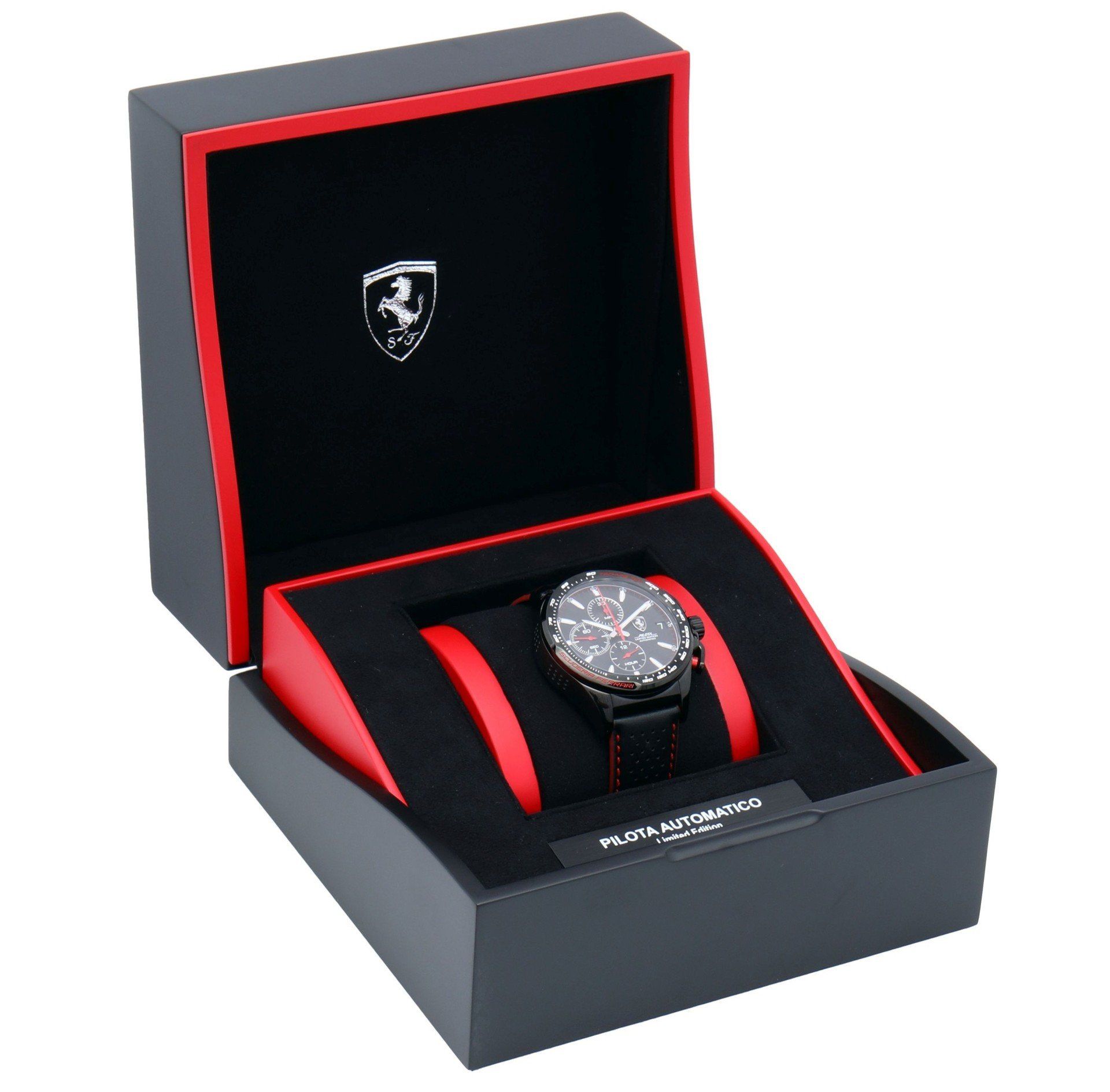 scatola orologio ferrari con cinturino in pelle