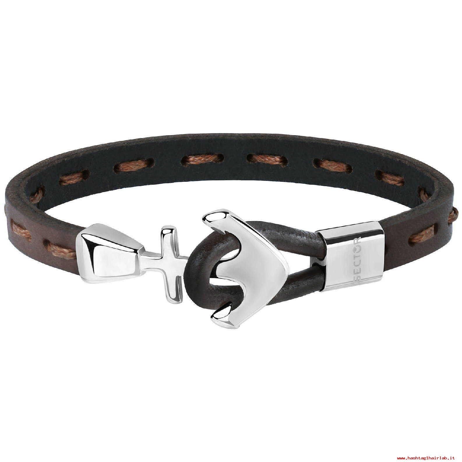 bracciale uomo pelle e acciaio tema nautico