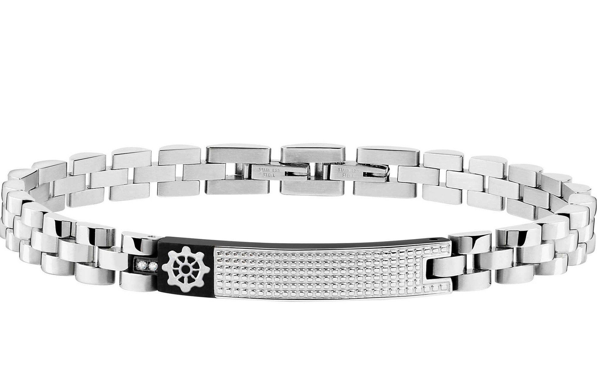 bracciale uomo acciaio con piastra decorata