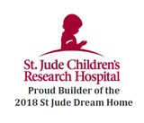 St. Jude Children's Research Hospital logo with child silhouette above text. Proud builder of the 2018 Dream Home.