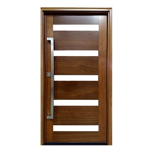Modern front door with 5 narrow horizontal panes of glass