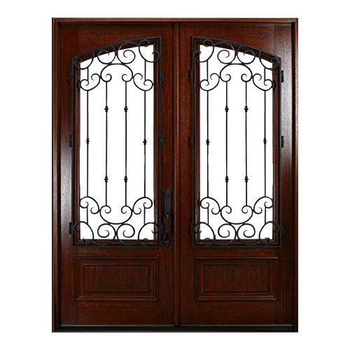 Wood and glass with iron grille double door