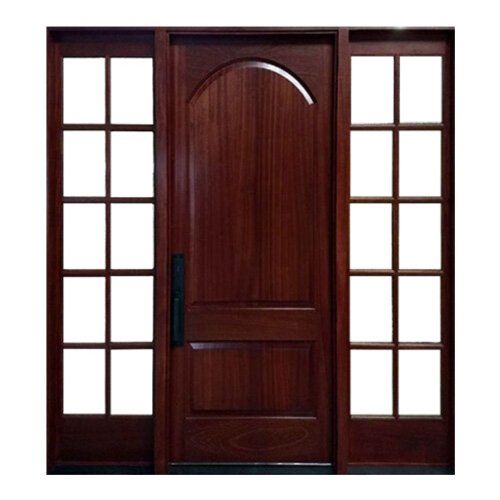 Solid wood front entry door with arched top panel