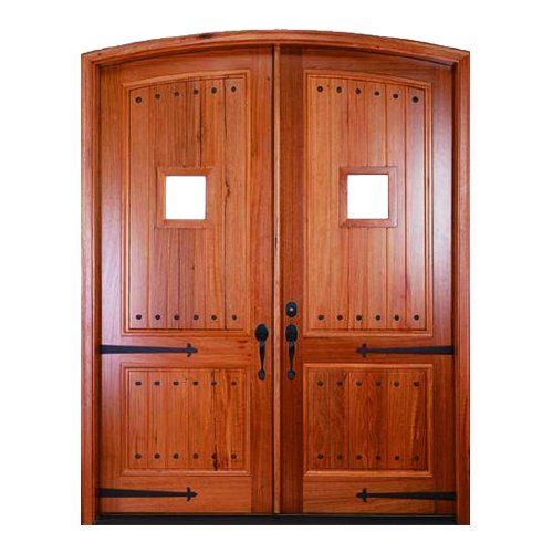 Solid wood 2 panel double door with eyebrow arch
