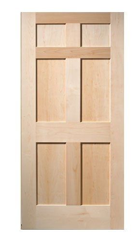 Solid wood interior door with 6 panels