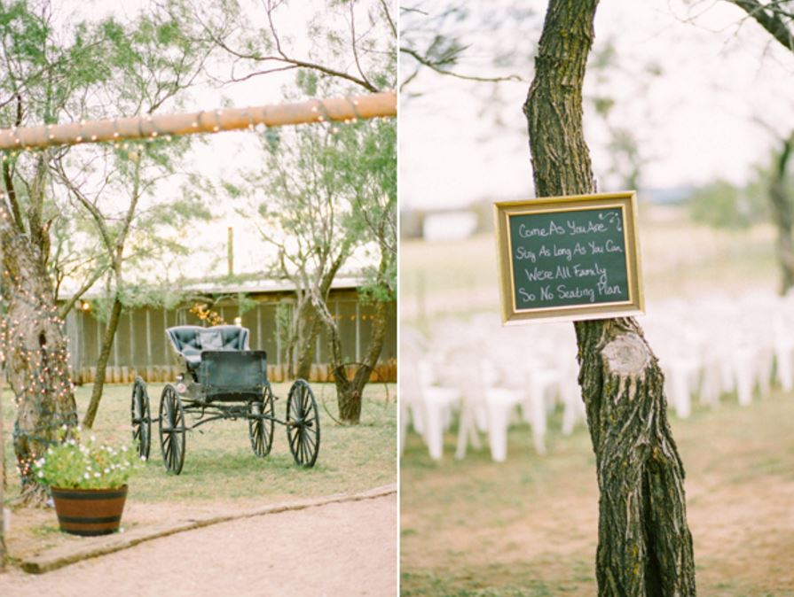 a horse drawn carriage is parked in a field next to a tree .