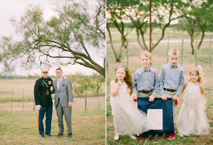 a bride and groom are posing for a picture with their children .
