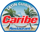Caribe Restaurant logo: palm trees, hammock, beach scene, and red