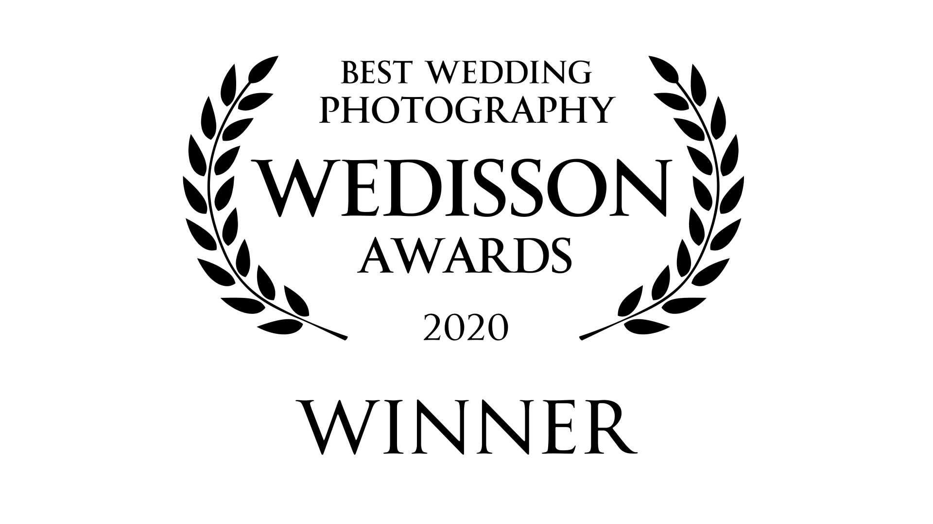 Een zwart-wit logo voor de wedisson awards met een lauwerkrans.