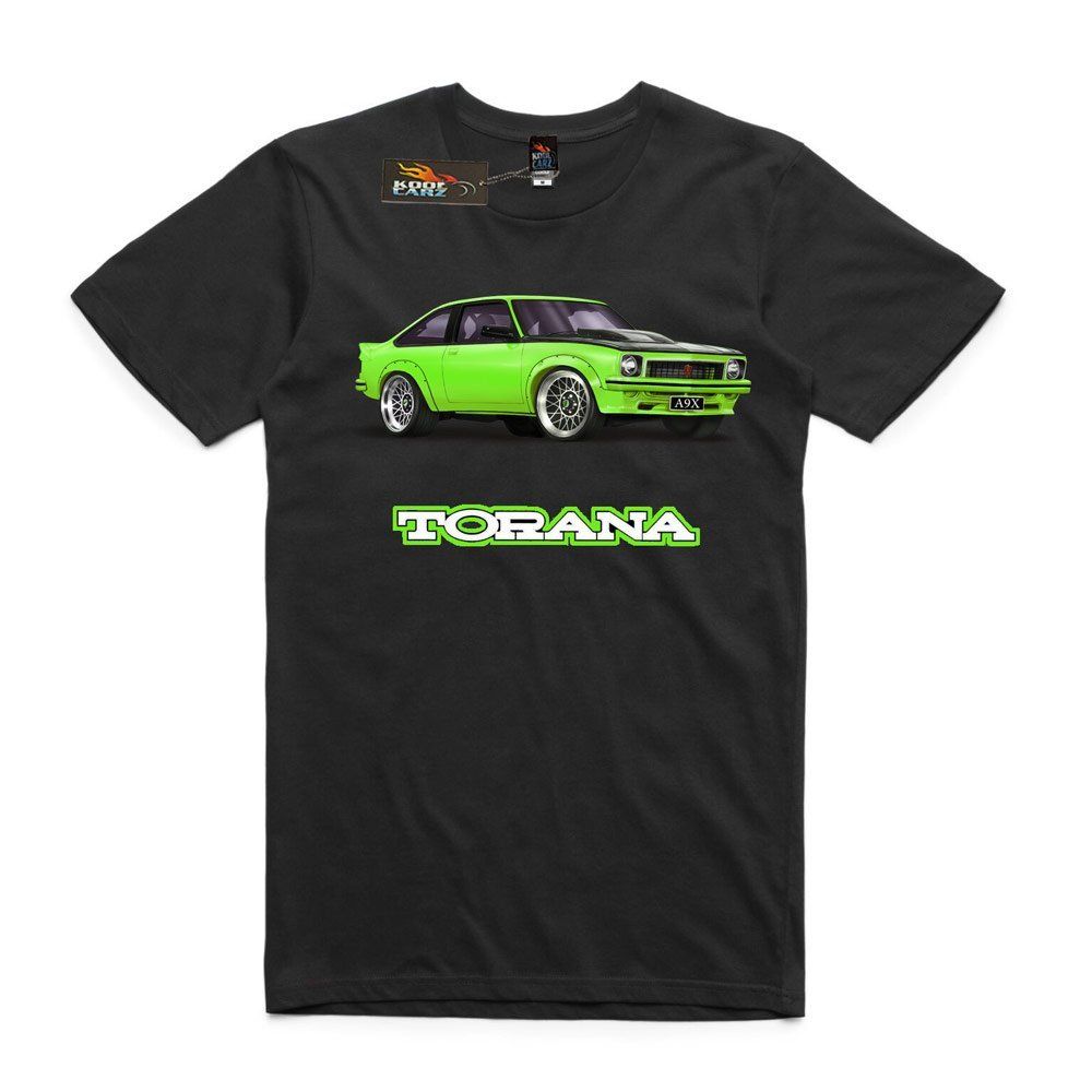 black shirt with green car