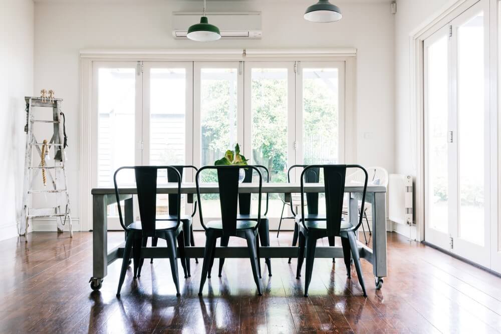patio doors installed nearing dining area