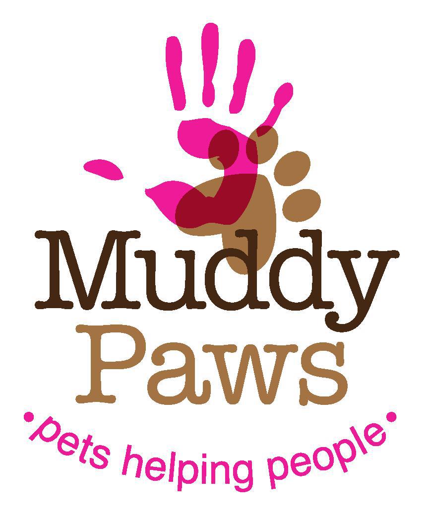 A logo for muddy paws pets helping people