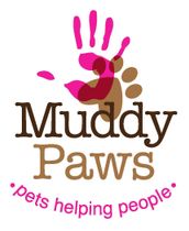 A logo for muddy paws pets helping people