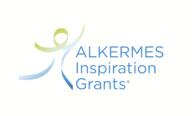 A logo for alkermes inspiration grants with a green ribbon
