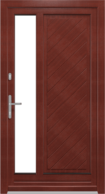 porta in legno con particolare in vetro