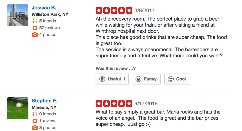 A screenshot of a yelp review for william park ny