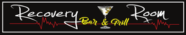 A neon sign for the recovery room bar and grill