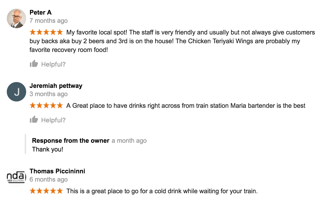 A screenshot of a review on a restaurant website.