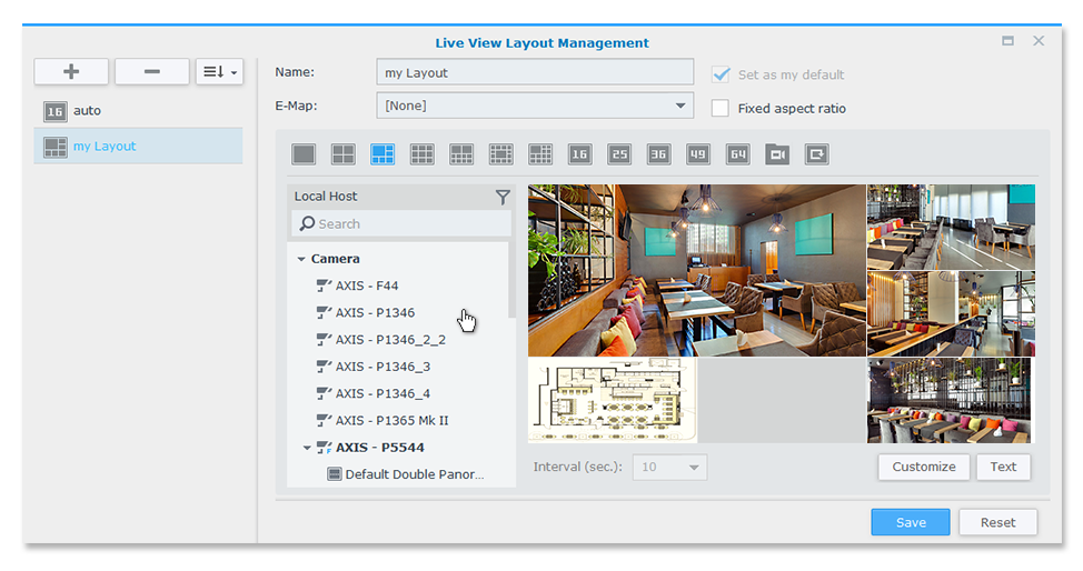 Desktop app window showing a photo gallery and file browser with thumbnail images and a blue Save button