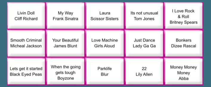 Rock and Roll Bingo
