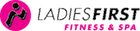 A pink logo for ladies first fitness and spa